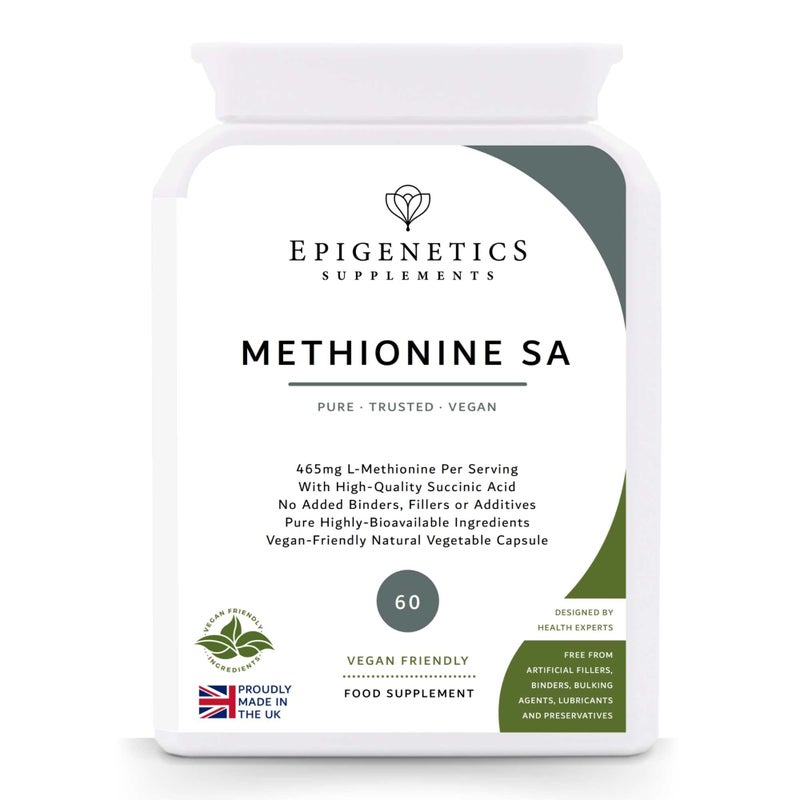 Methionine SA | 465mg L-Methionine Amino Acid + Succinic Acid Natural Antioxidant | 60 Vegan Friendly Capsules UK Made | Long 2 Month Supply by Epigenetics Supplements